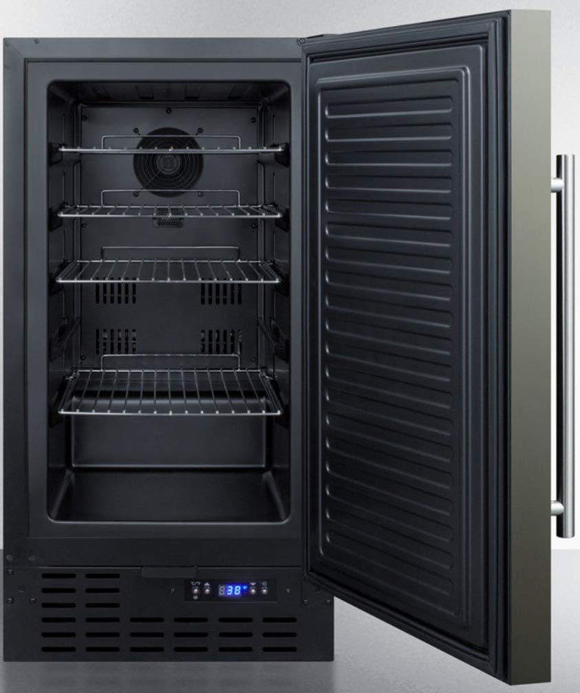 Summit Appliance FF1843BKS 18" Wide Built-in Undercounter All-refrigerator with Black Stainless Steel Door, Black Cabinet, Digital Thermostat, Automatic Defrost and Front Lock on Fridge.com