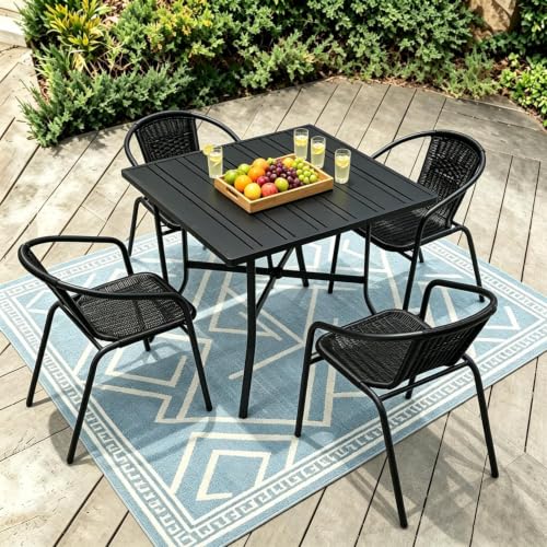 Image of 4 Stackable Wicker Patio Chairs, Weather-Resistant Outdoor Seating, Ideal for Balcony Porch Lawn & Small Patio Furniture Set Decor, Black