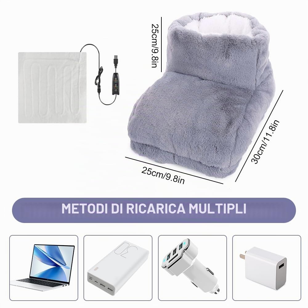 Scaldapiedi Elettrico Con Rivestimento Interno Lavabile, 5V Peluche Con 3 Livelli di Riscaldamento per Donne Uomini Anziani
