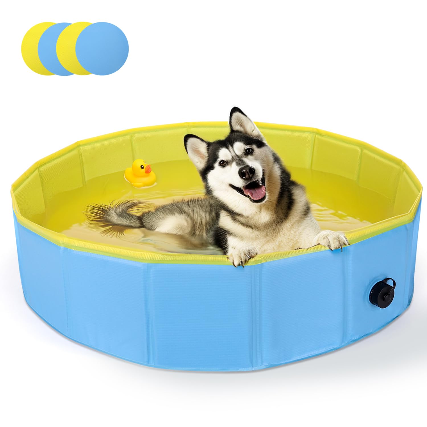 Nobleza Piscina para Perros Grandes y Pequeños, Bañera Plegable Rigida Antideslizante para Mascotas, Gatos, 160 * 30cm, L, Azul & Amarillo