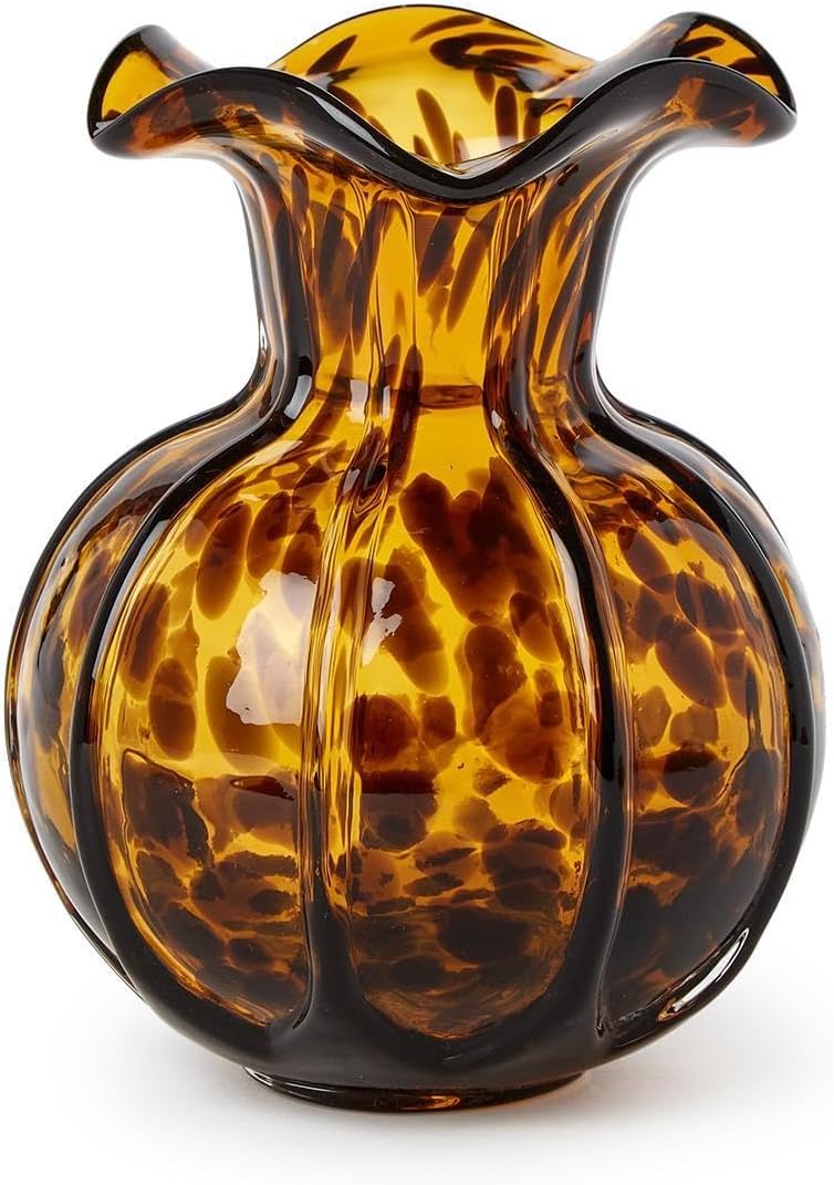 Two's Company Ruffled Tortoise Print Vase, 6.5-Inch, Glass