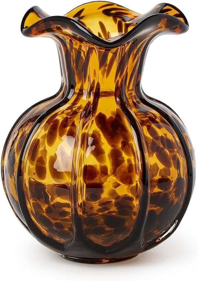 Two's Company Ruffled Tortoise Print Vase, 6.5-Inch, Glass