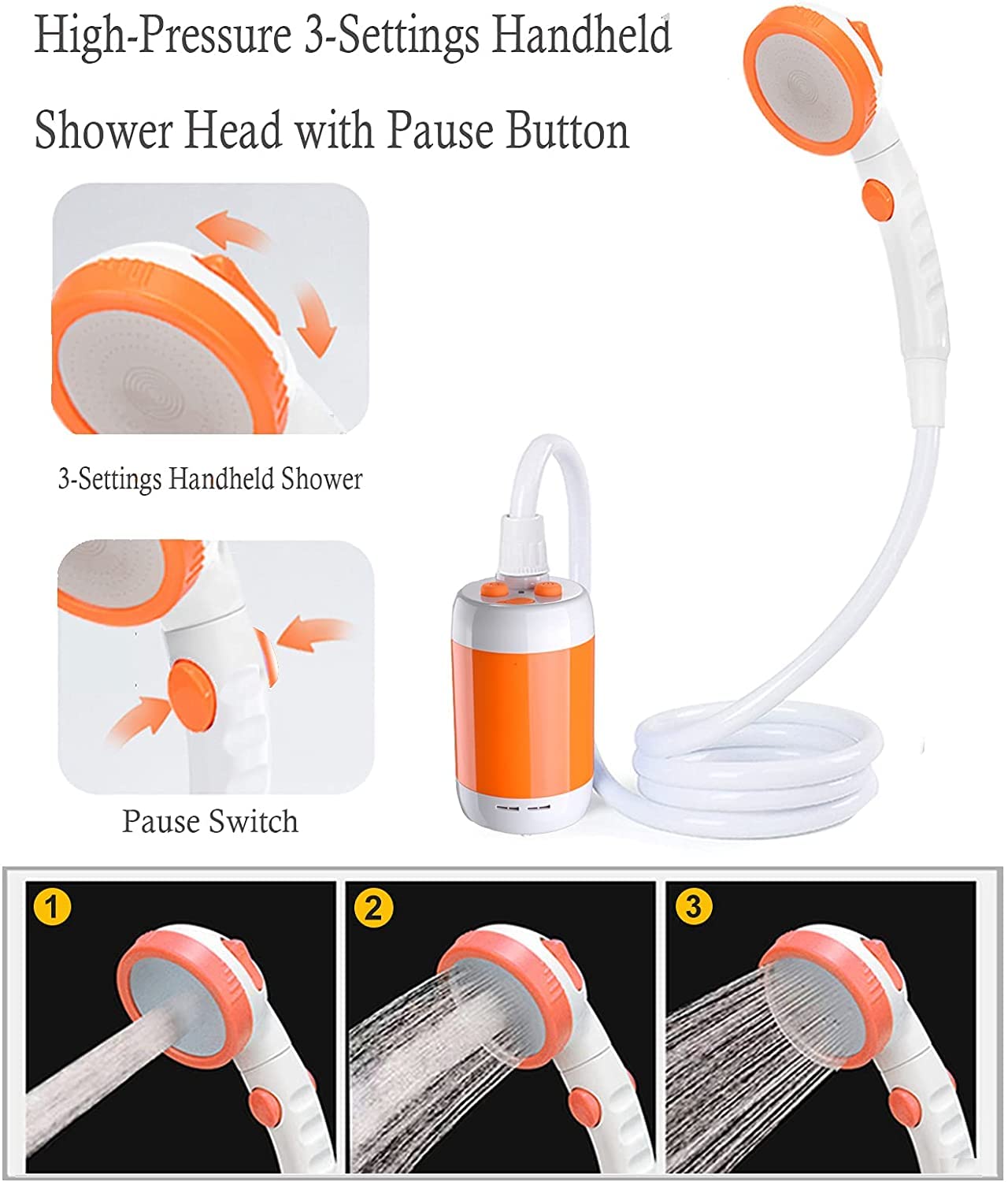 Laserbeak Shower portatile da campeggio Outdoor Shower Electric Hand Shower Electric Hand Shower Camping Built-in Shower 5000 mAh Rechargeable Shower with Large Capacity for Indoor or Outdoor Shower