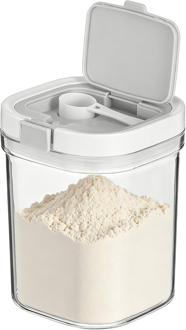 Envase para proteína FMOACEN, 44oz hermético con cuchara, sin BPA, dispensador de viaje para café, harina, azúcar, cereal, leche en polvo, tapa sellada, apilable, fácil de limpiar, para cocina y hogar (Transparente) 1 onza (Paquete de 1)
