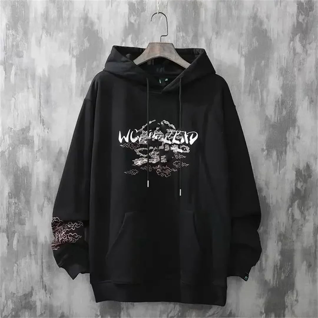Felpe con cappuccio per uomo abbigliamento da uomo punk nero ricamato Harajuku felpe con cappuccio larghe F-Black XXL, Felpe F-Black, XXL
