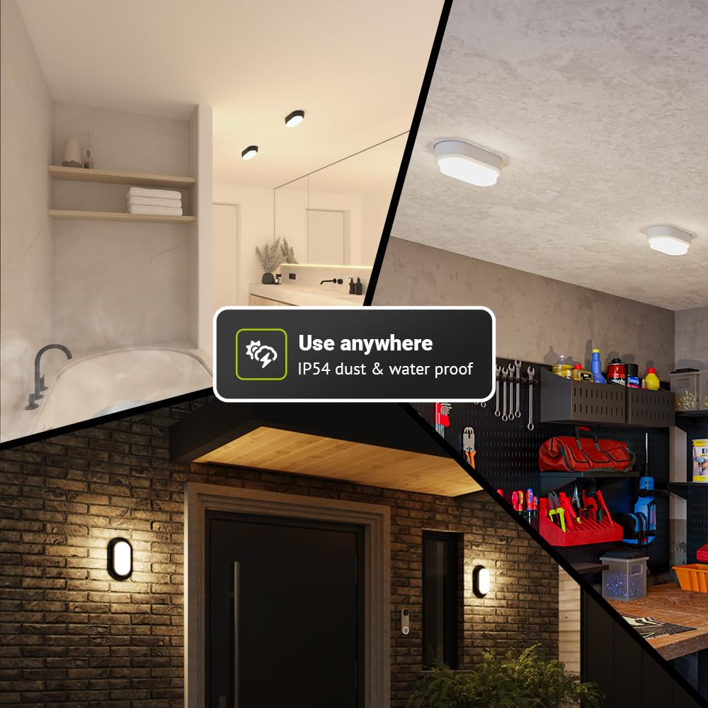 HOFTRONIC - Lote de 4 lámparas LED de bodega blanca - 12 W 1160 lm - Aplique ovalado - IP54 - Aplique de pared - 4000 K blanco neutro - Lámpara de techo para cuarto de baño bodega WC garaje taller