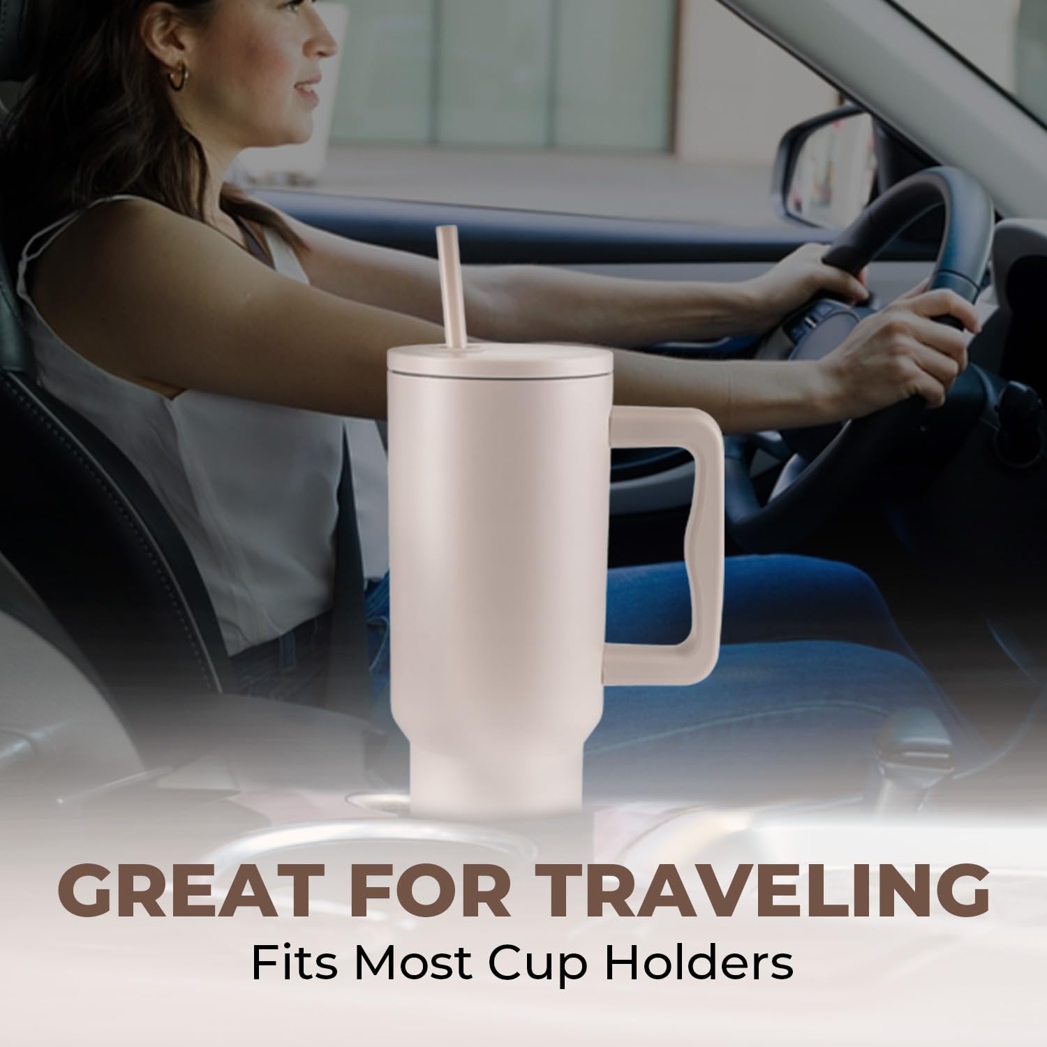DOCAT 1200ML Stainless Steel Tumbler with Lid and Straw, Hot and Cold Double Insulated Sipper Mug, 100% Leak Proof Coffee Tumbler Cupholder for Office, Gym, Travelling (Oatmeal) 3