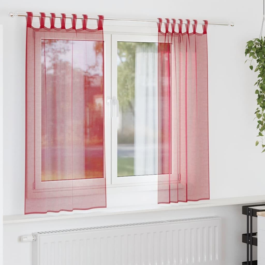 Tende in voile lavabili, 2 pezzi, semitrasparenti in voile, per una luce accogliente, facili da appendere, con tasche per asta, con occhielli, colore: rosso vinaccia
