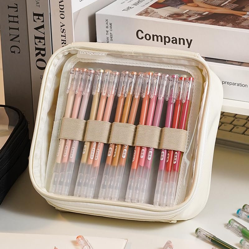 Image of Portable Pencil Case, Hold 108 Pencils Gel Pens Case Organizer with 3 Detachable Layers, Waterproof Pen Pouch Bag for Travel, Office, Off White(Excluding Pen)