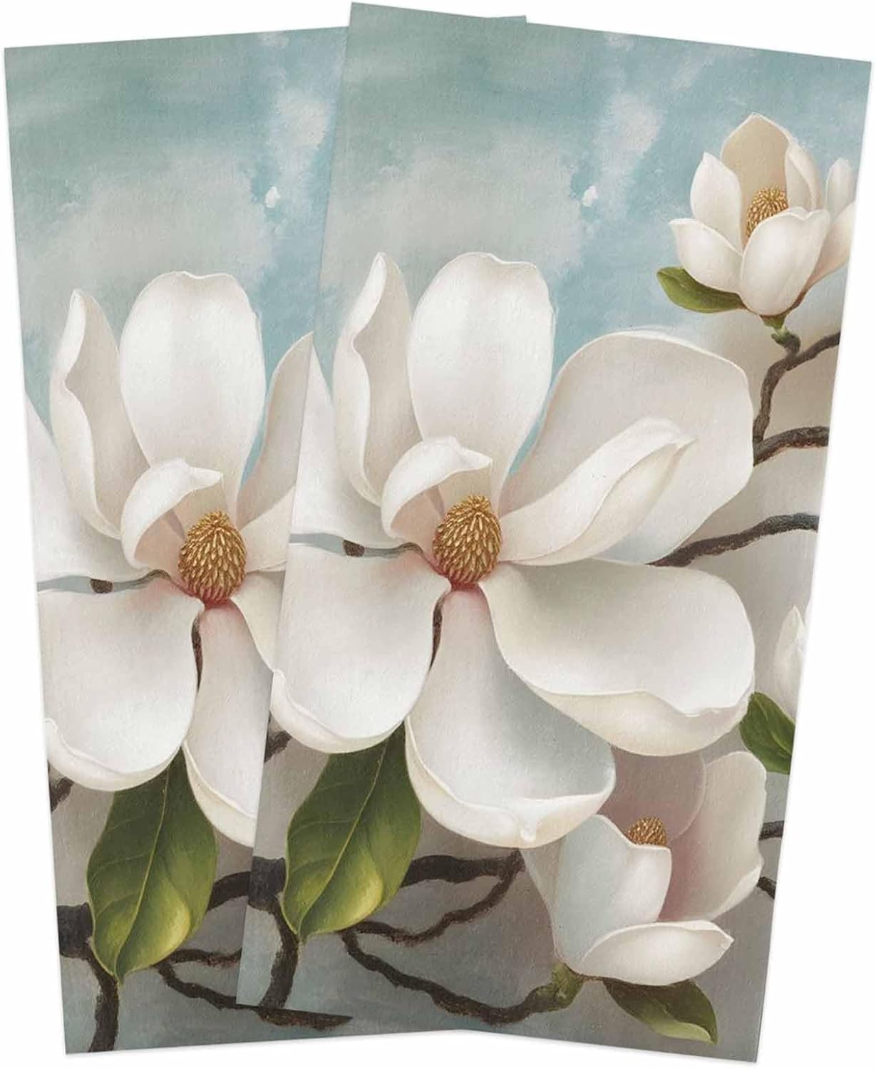 2 Pack Dish Towel for Kitchen,Absorbent Dishes Cloth Farmhouse White Magnolia Flower Soft Hand Towels for Home Cleaning Quick Drying Bathroom Cloths Terry Abstract Floral Oil Painting Texture