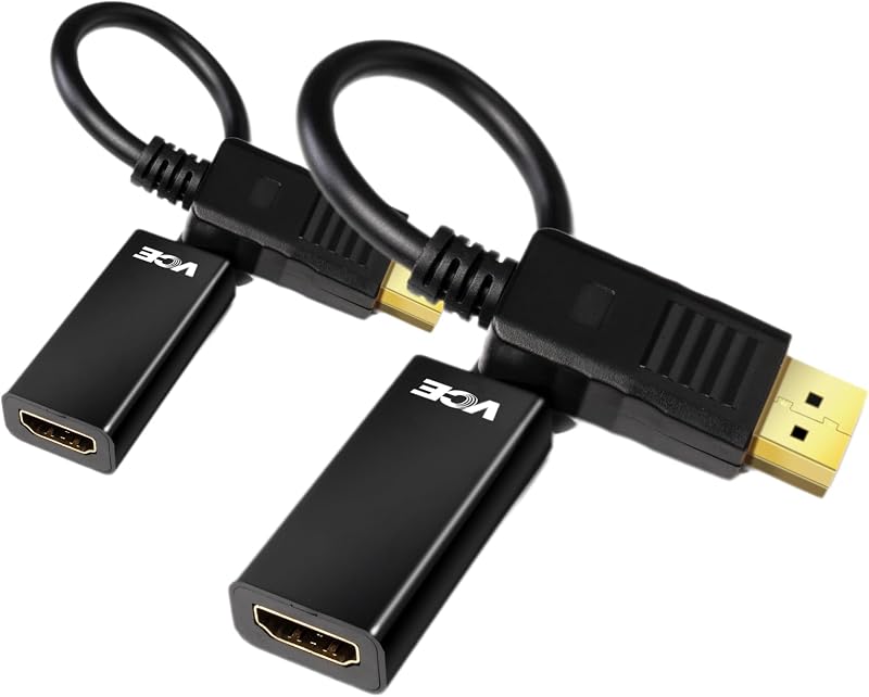 DisplayPort to HDMI Adapter, Gold Plated Display Port to HDMI | Uni-directional DP to HDMI. Gold-plated. For monitor, Projector, TV, Computer.