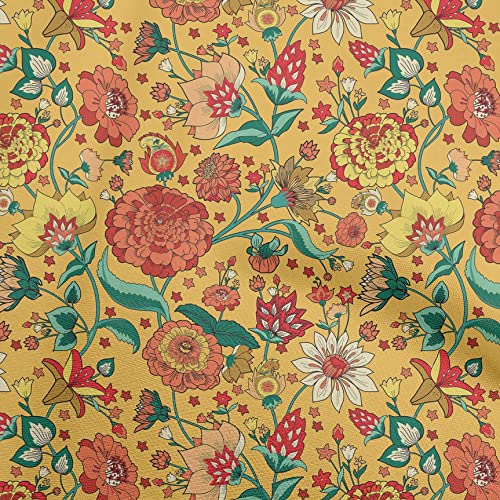 oneOone Polyester Spandex Yellow Fabric Asian Chinese Flower Sewing Material Print Fabric By The Yard 56 Inch Wide