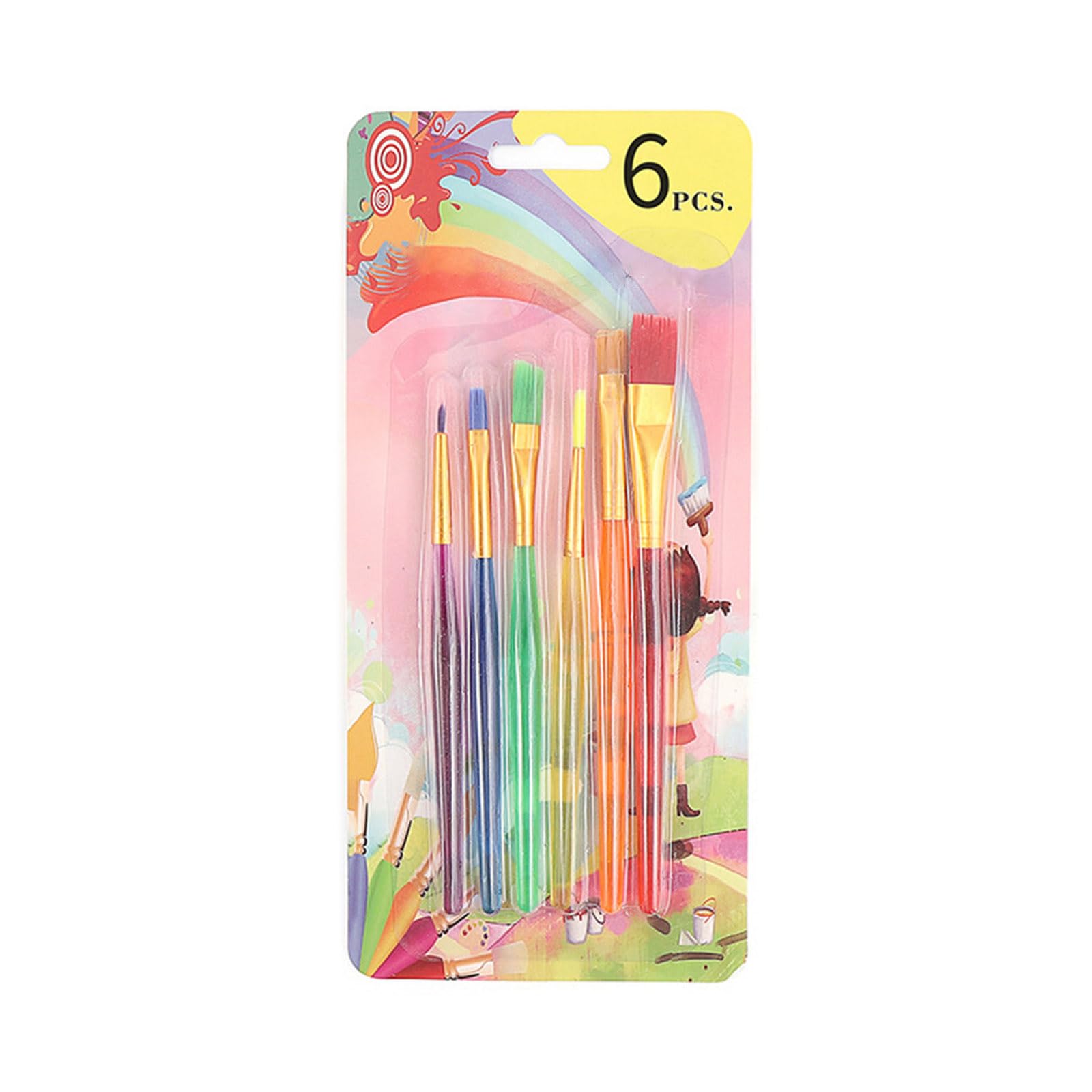 6PCS Children Paintbrush Candy Colored Paintbrush Flat/Fine Tip for Watercolor Gouaches Painting, Watercolor Brush Colorful Brush Collection