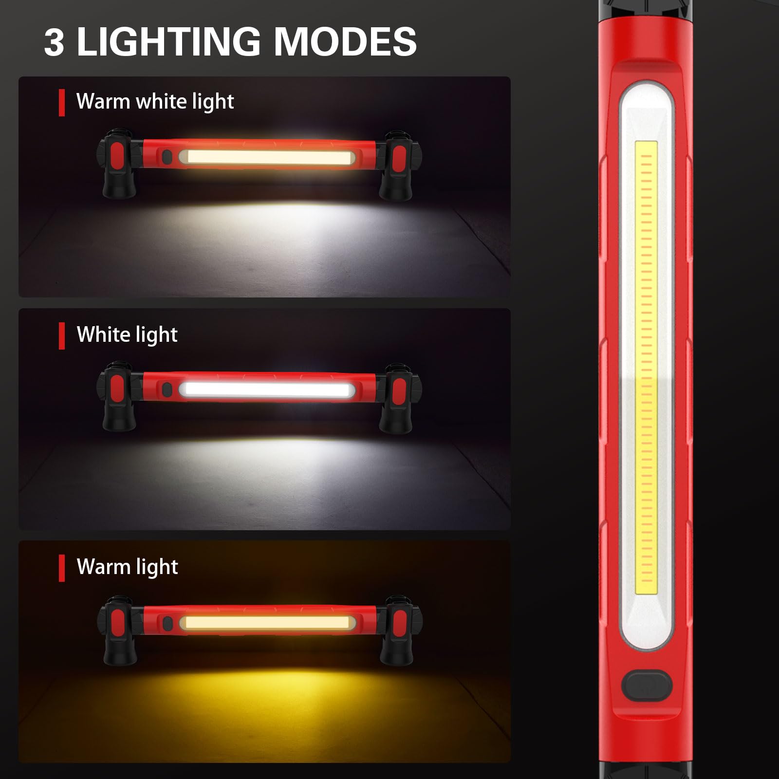 ERAY Draadloze werklamp voor onder de motorkap, 6000mAh/3000LM oplaadbare werklamp met haak, 3 modi, 180 ° draaibaar, monteur led-werklampen voor autoreparatie buiten noodinspectie