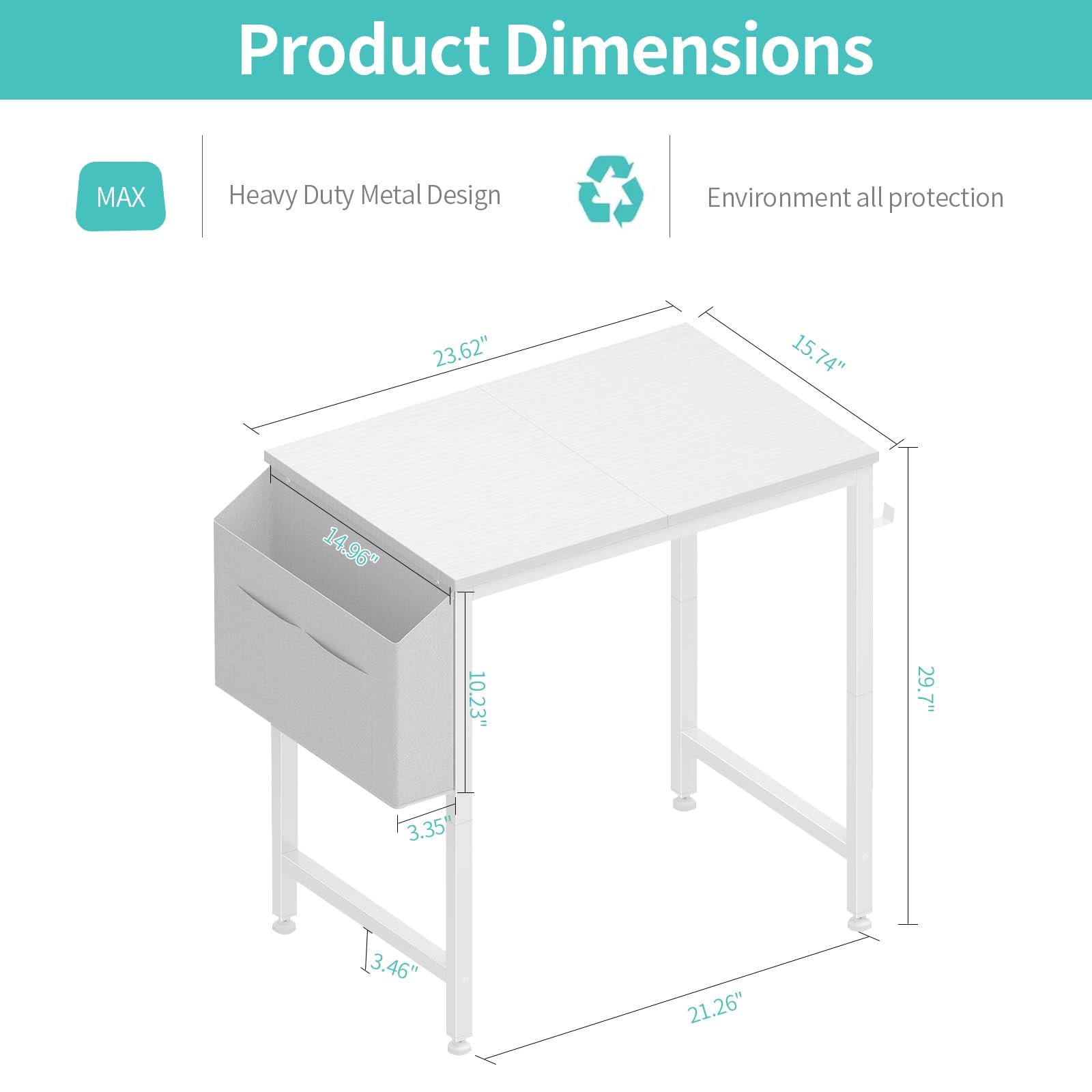 Lufeiya Small White Desk for Small Spaces, 24 Inch Kids Girls Study Writing Mini Desks for Bedroom, Simple Modern Laptop PC Little Side Table with Storage Bag Headphone Hook, White