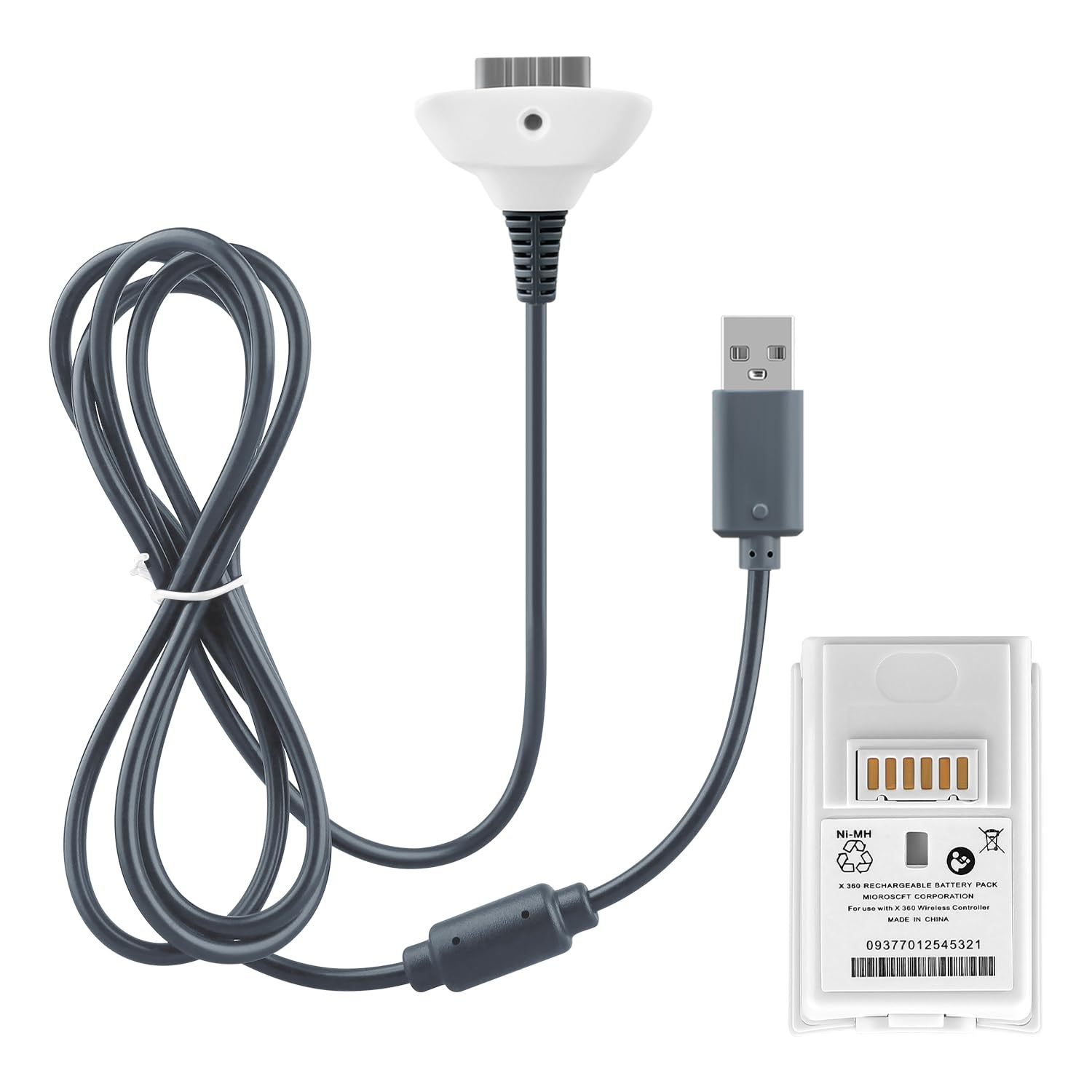 OSTENT Cable Cargador 2 en 1 + Batería Recargable para Microsoft Xbox 360 Mando Inalámbrico, Color Blanco