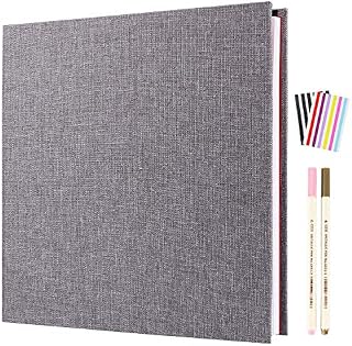 AIOR Self Adhesive Photo Album Magnetic Scrapbook, Linen Large Vintage Scrap Book 40 White Pages Family Travel Memory Books, Christmas Birthday Gifts Wedding Anniversary Presents, Grey