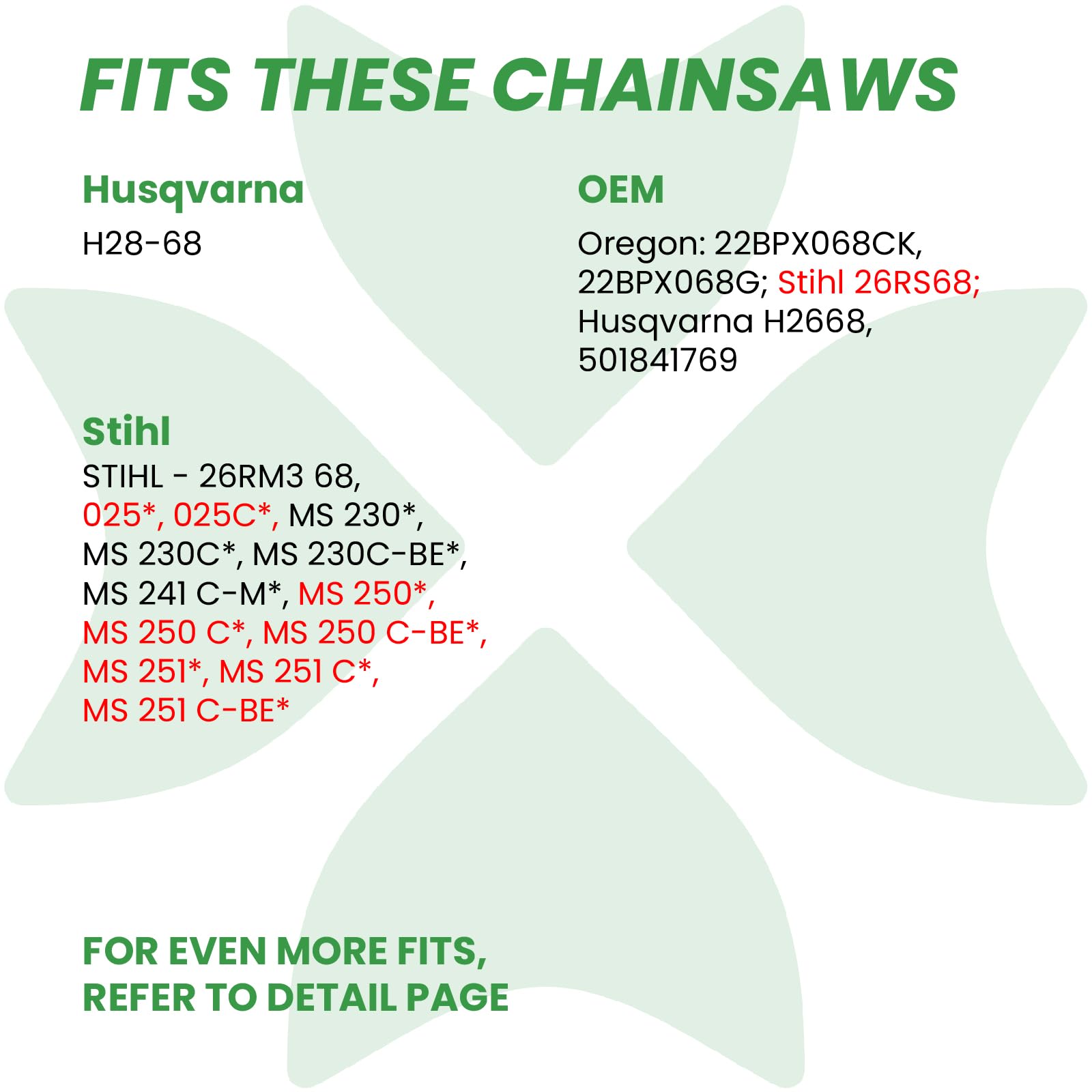BYANE Catena per motosega in carburo, 45,7 cm, passo 0,63 cm, 68 maglie di trasmissione | Adatto per Stihl MS250, MS251, MS230 e 025 (ricambio per Stihl 26RS68)