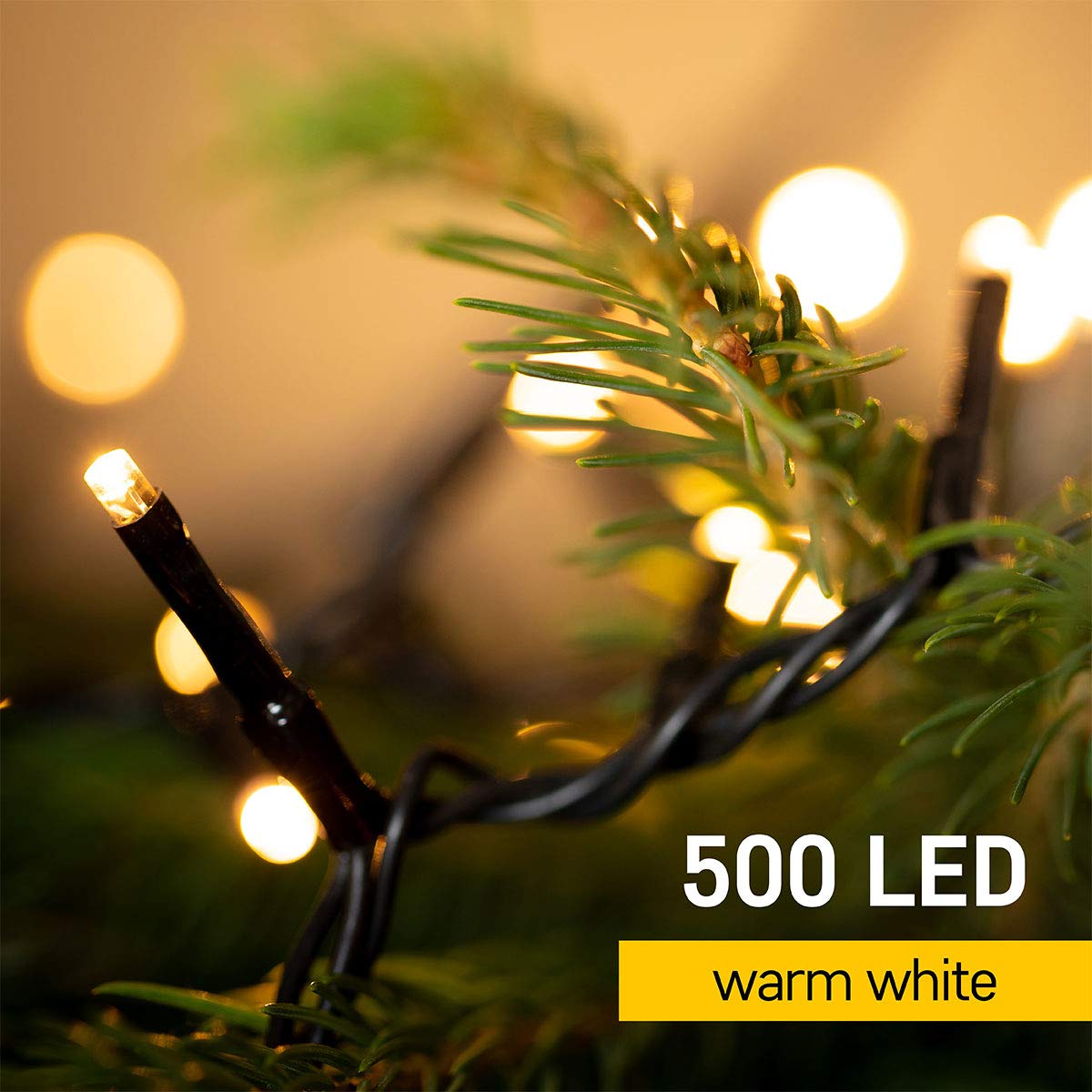 EMOS Catena luminosa LED Classic con timer | Luci di natale lunghezza di 50 m, 500 LED, 230 V con spina | Illuminazione d'atmosfera per interni ed esterni, Impermeabile IP44 | Colore: bianco caldo