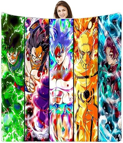 Amimeoc Japanese Anime Blanket, Cartoon Characters Flannel Throw Blankets, Super Soft Lightweight Warm Air Conditioner Blanket, Sofa Couch Decor for Kids Teen Boys Bedding Living Room 60x50inch