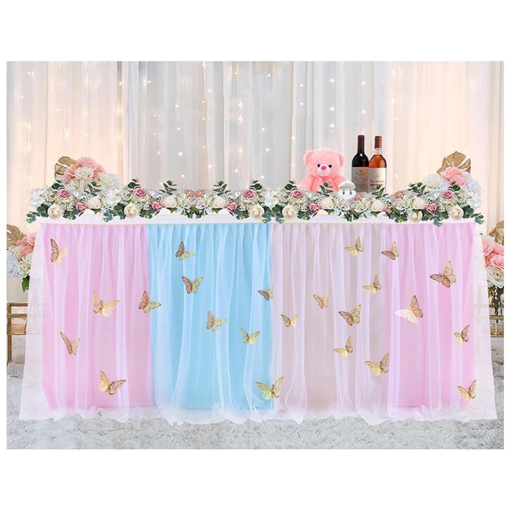 Nappe papillon en tulle tricolore pour décoration de baptême et anniversaire d'enfant