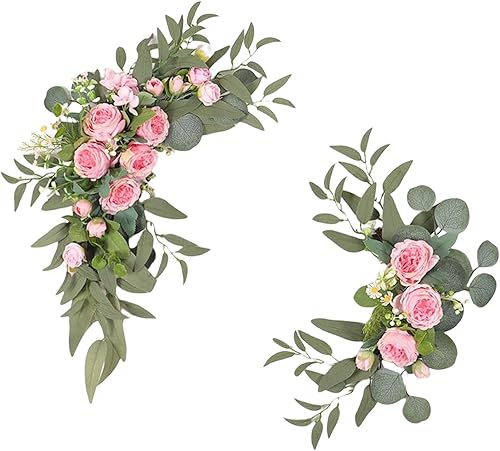 Flores de arco de boda, 2 guirnaldas florales decorativas de peonía, hojas verdes artificiales de seda para boda, cenador, arco, ceremonia de boda,