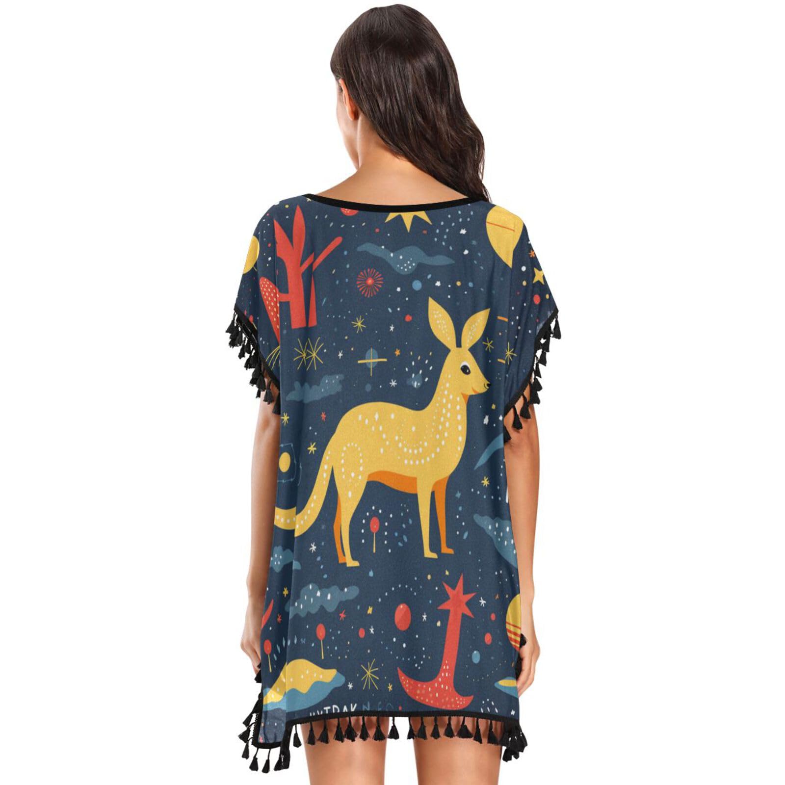 KAAVIYO Dark Galaxy Squirrel Women's Beach Cover Up Chiffon Tassel Swimwear Swimsuit Coverups for Girl