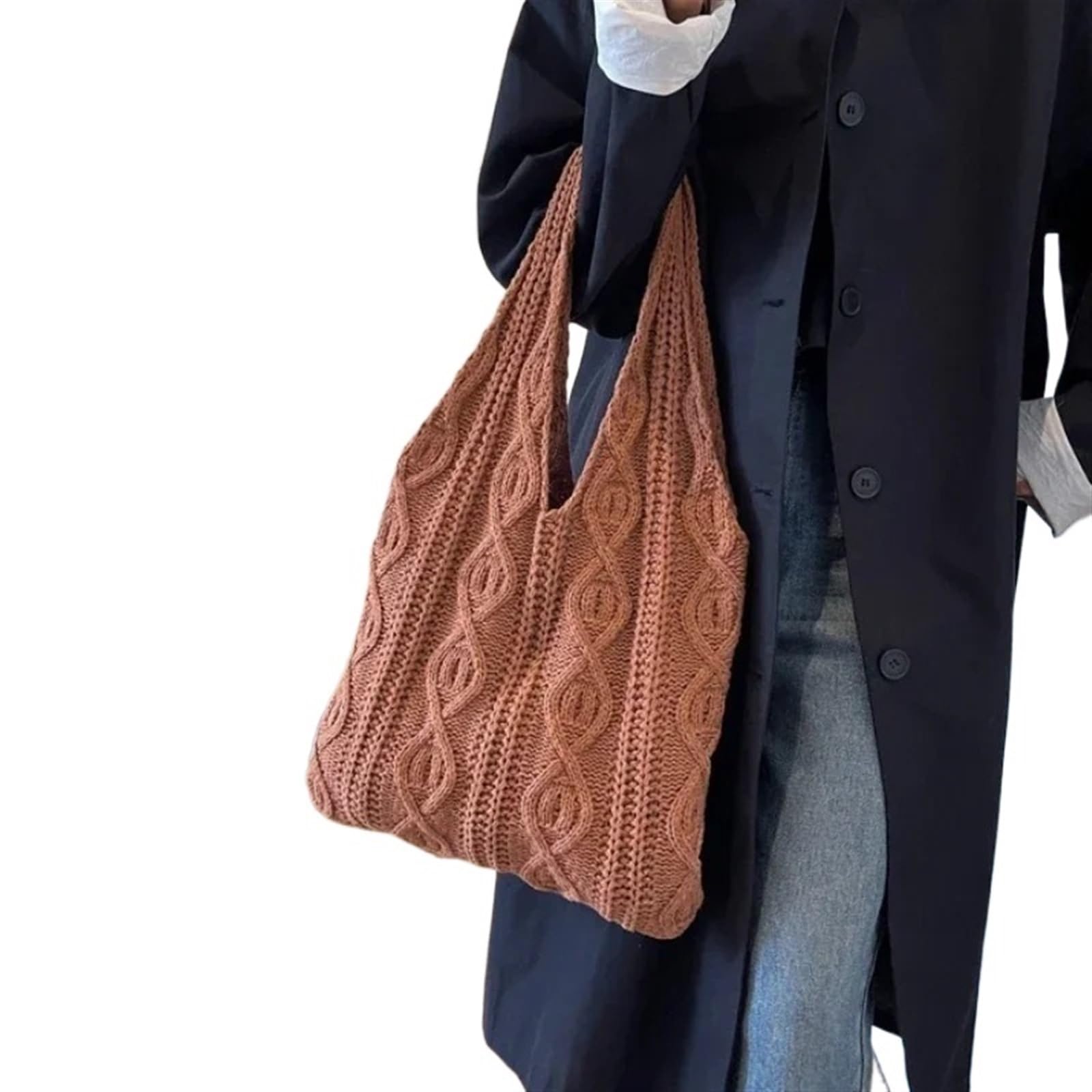 Ebzfaso Brown Knitted Cotton Crochet Tote Bag