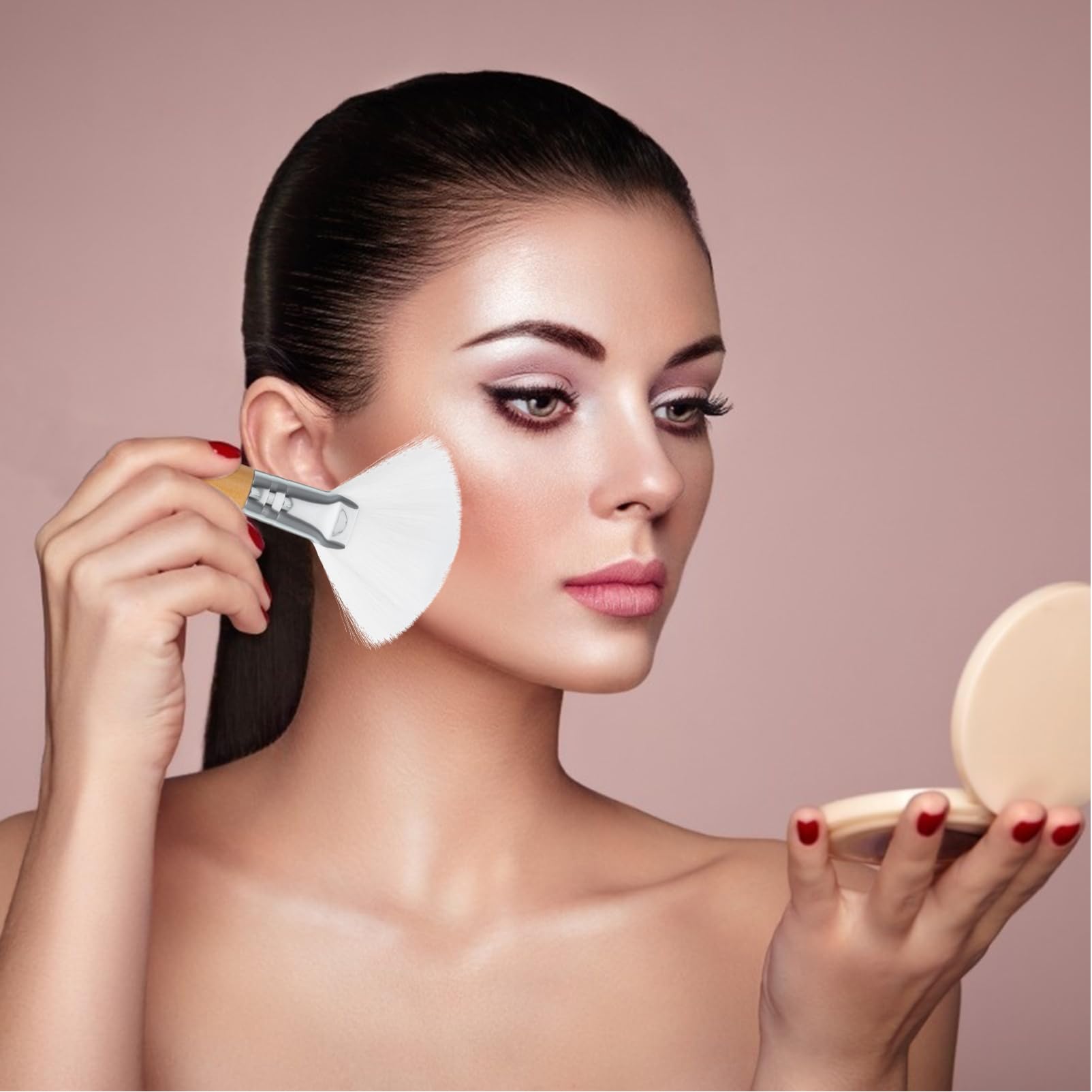 FOMIYES Dual-ended Makeup Brush Sponge Cleaner 2pcs Face Makeup Brush for Loose Powder Blush Highlighting Setting