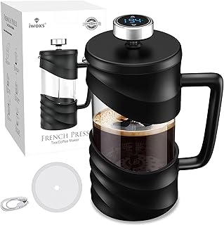 French Press Coffee Maker 34 oz Large Capacity, Thickened Heat-resistant Borosilicate Glass Coffee Press with Temperature ...