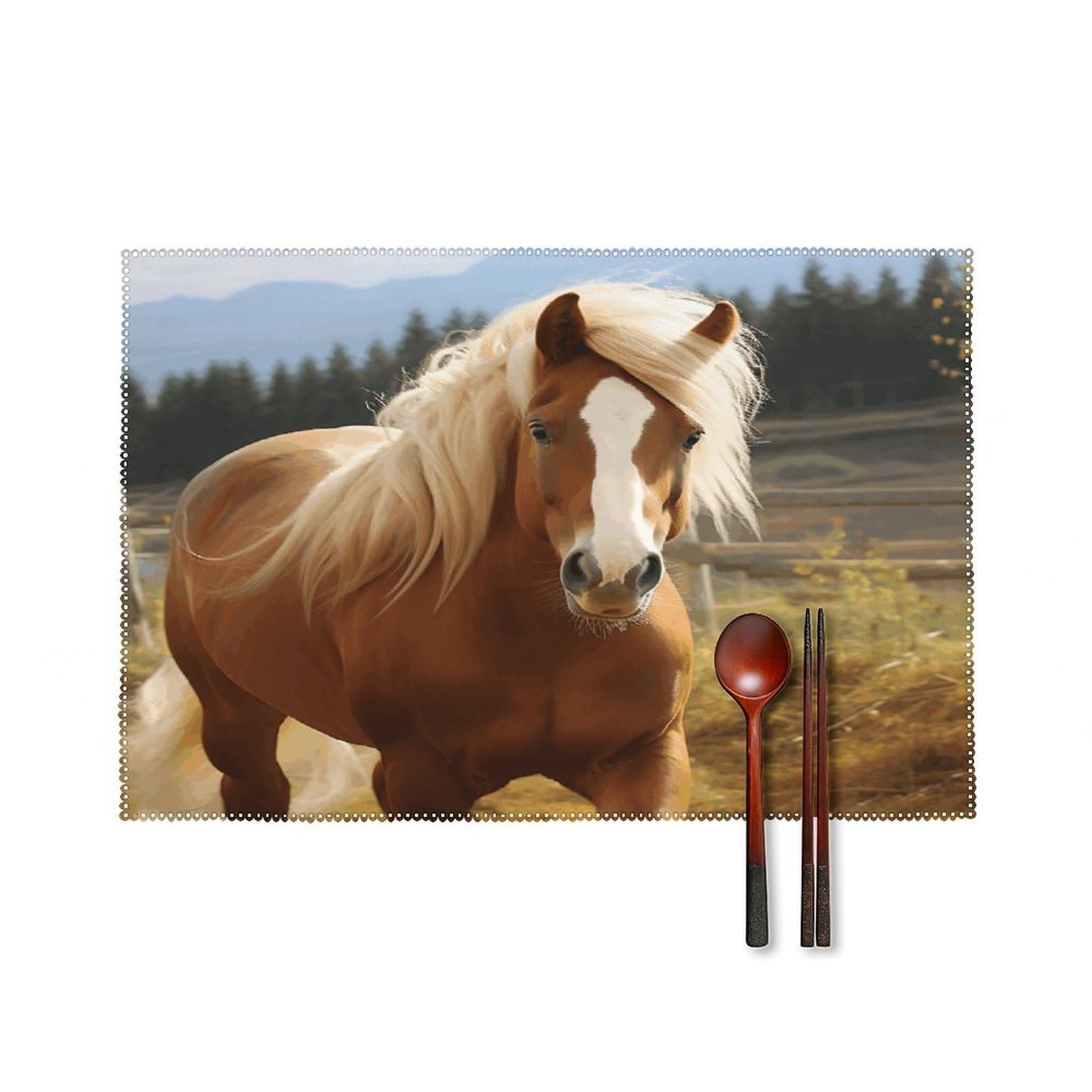 Cute Brown Horse Placemats Set of 4 Heat Resistant Non-Slip Place Mats for Dining Table Washable Placemat Wipeable Dining Table Mat Canvas Place Mats Dining Table Decor