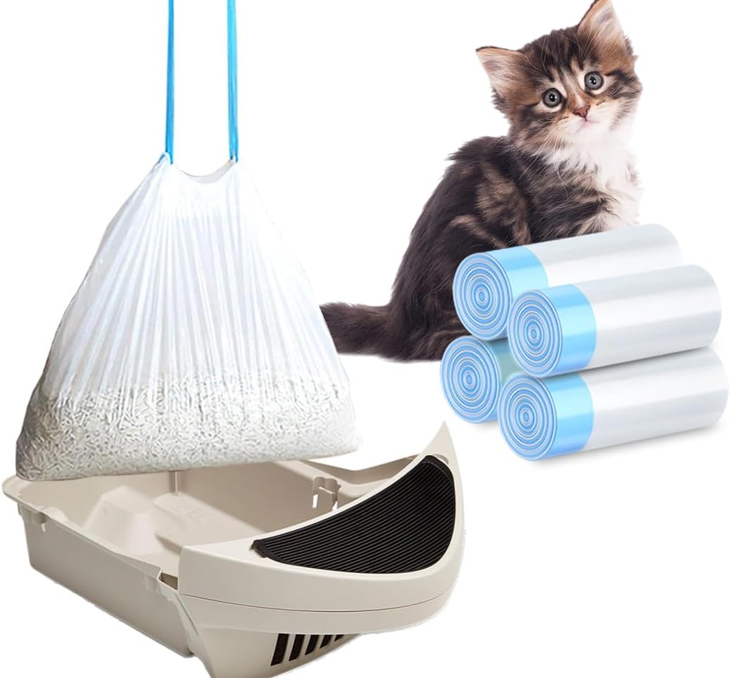 XUEPETT 120 Pack Cat Litter Box Liners with Drawstring, 25.2" x 15.7" | Compatible with Litter-Robot 3/4/5, Heavy Duty Cat Litter Bags, Pre-Separated, Tear Resistant, Easy Clean Up