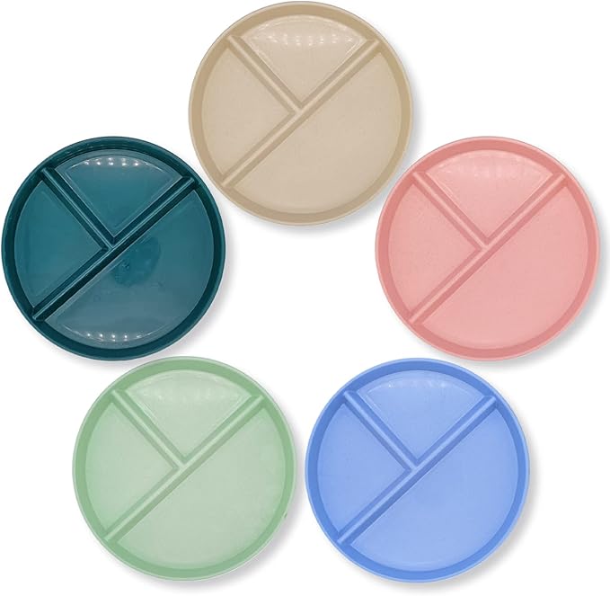 Unbreakable 9Inch Wheat Plastic Round Gridded Dinner Plate Set of 5