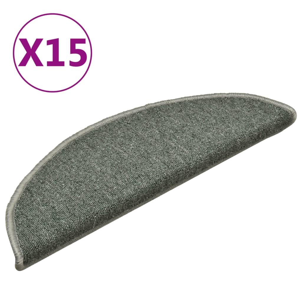 Felpudos para escaleras 15 uds 56x17x3 cm Verde Oscuro Semicircular Alfombras de Escalera,Protector Antideslizante de Peldaño, para Niños Ancianos y Mascotas