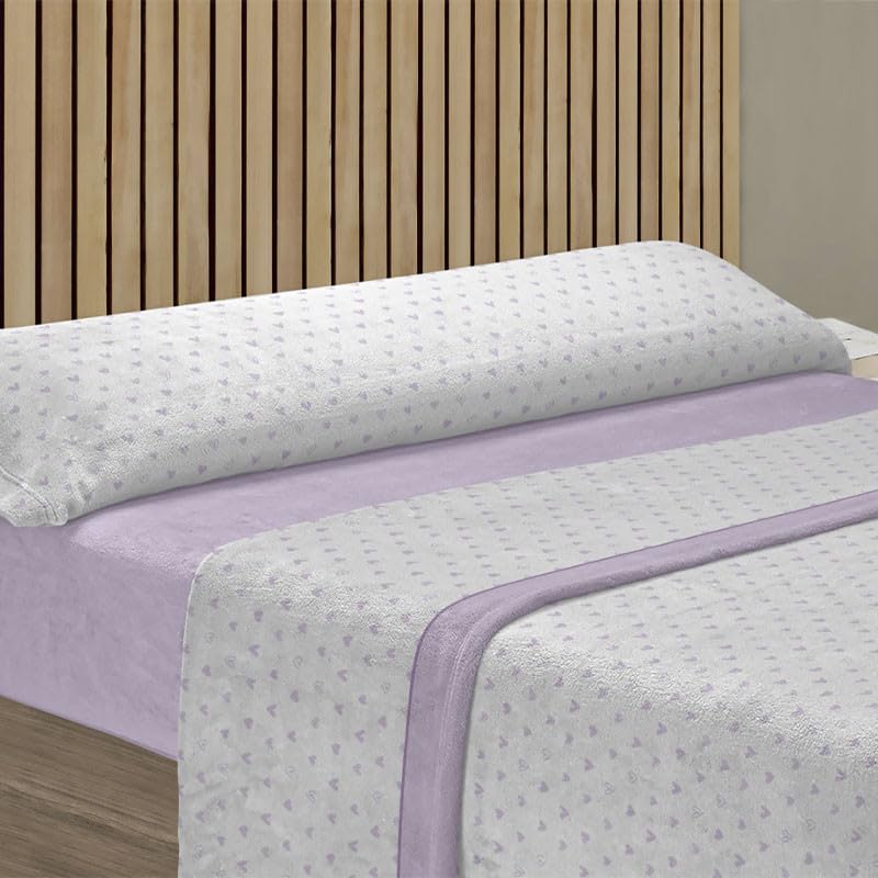 Rufino Díaz Juego Sábanas Pirineo Corazones Invierno 3 Piezas - Lila, 90 cm