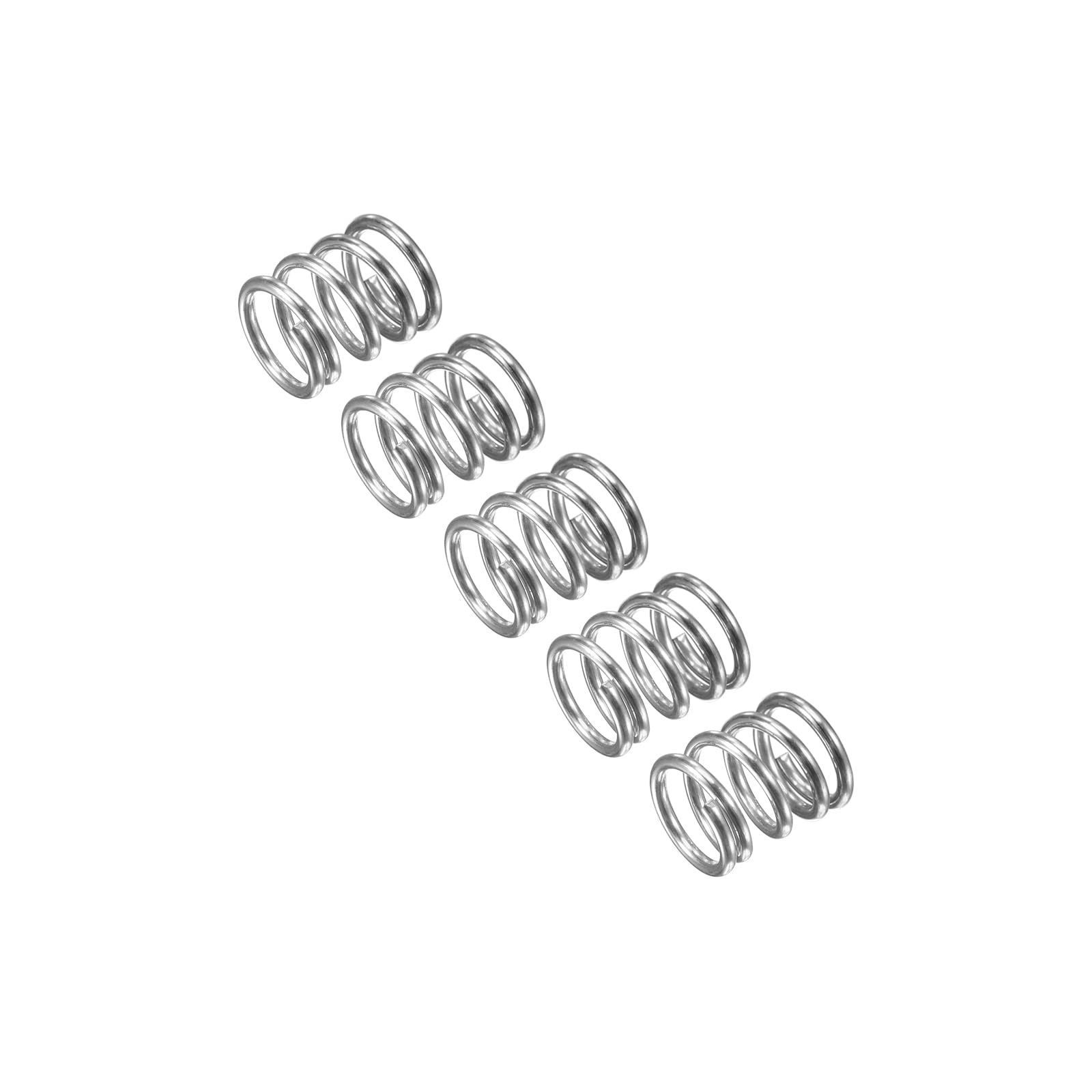uxcell Compression Spring, 5Pcs 304 Stainless Steel, 8mm OD, 1mm Wire Size, 10mm Free Length, Silver Tone