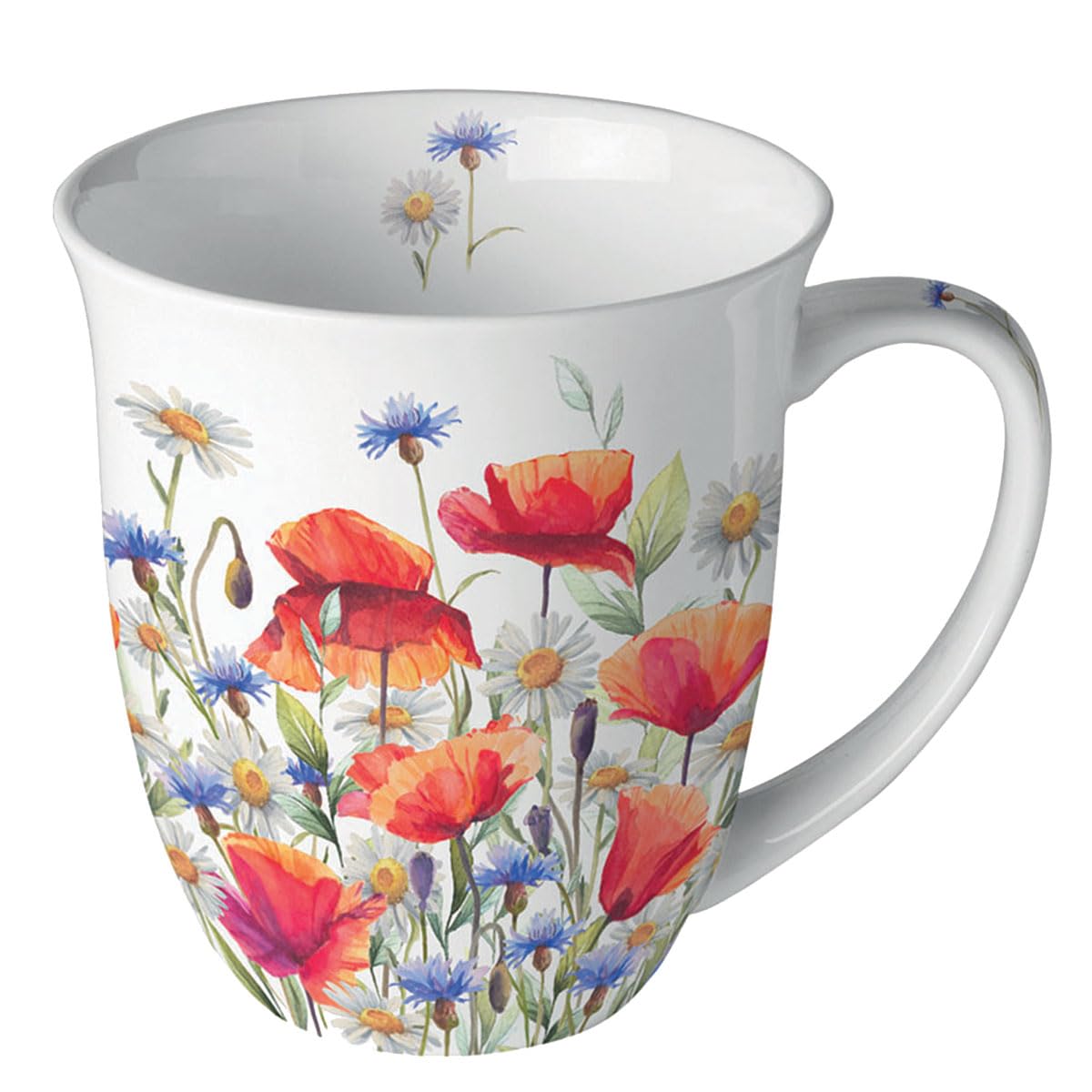 Ambiente Kaffeetasse Henkelbecher Teetasse Mug 0,4 l Fine Bone China Porzellan Mohnblumen Kornblumen Wiese Serie poppies and cornflowers