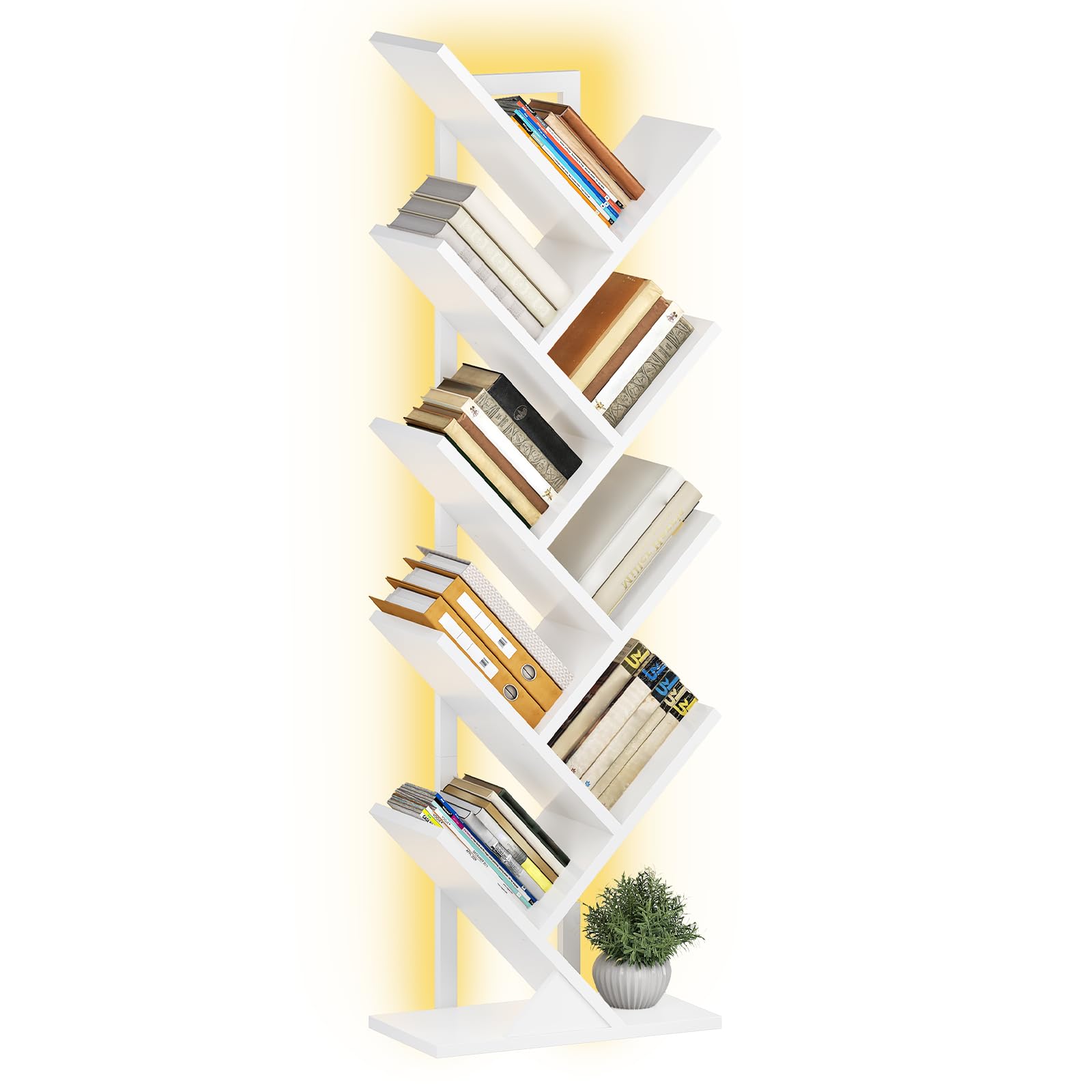 HOOBRO Librería en Forma de Árbol de 8 Niveles, Estantería Esquinera de Pie, Biblioteca Moderna con Marco de Metal para Libros, CDs, Salón, Dormitorio, Oficina, Blanco EWW08CDSJ01
