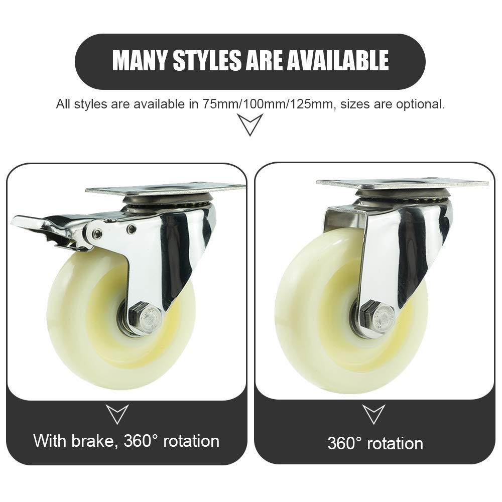 Jolan 4 Piezas,Ruedas De Nailon De Alta Resistencia,con Frenos,Ruedas De Transporte,Ruedas para Mueble,Carga De 400KG,Rotación De 360 °,Ruedas De Carro.,4 Brakes,125mm