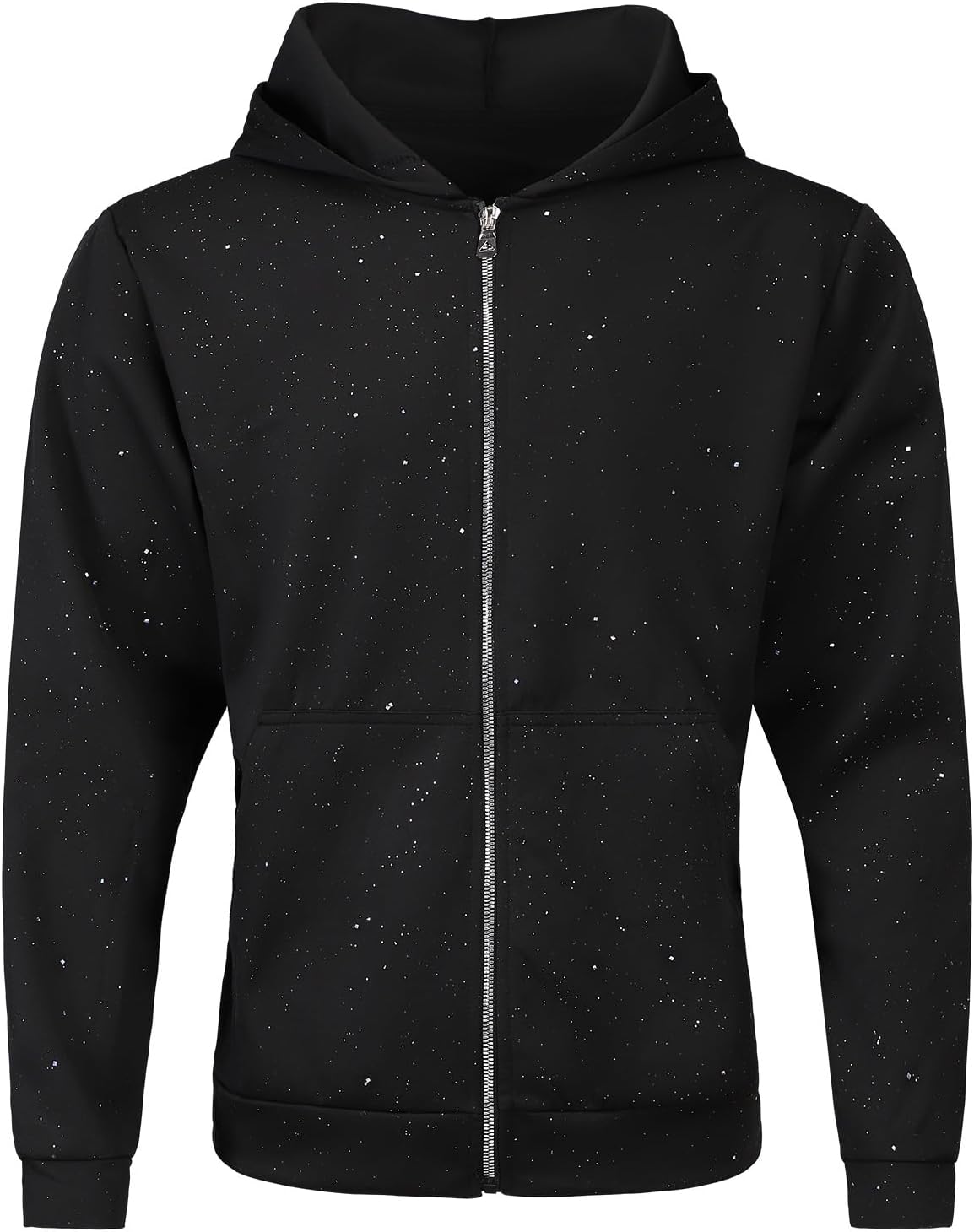 Men's Sparkle Starry Night Zip Up Hoodie Casual Glitter Long Sleeve Hooded Sweatshirt with Pockets