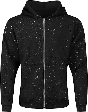Mens Sparkle Starry Night Zip Up Hoodie Casual Glitter Long Sleeve Hooded Sweatshirt with Pockets