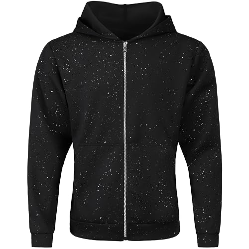 Men's Sparkle Starry Night Zip Up Hoodie Casual Glitter Long