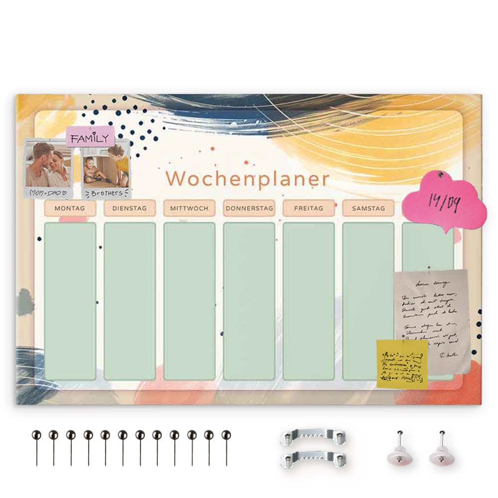 decomonkey Canvas Planner Pin Board with 50 pins - 47.2" x 31.5" / 120x80 cm Fibreboard Push pin Wall Art - Bedroom Office Living Room - Weekly Planner German