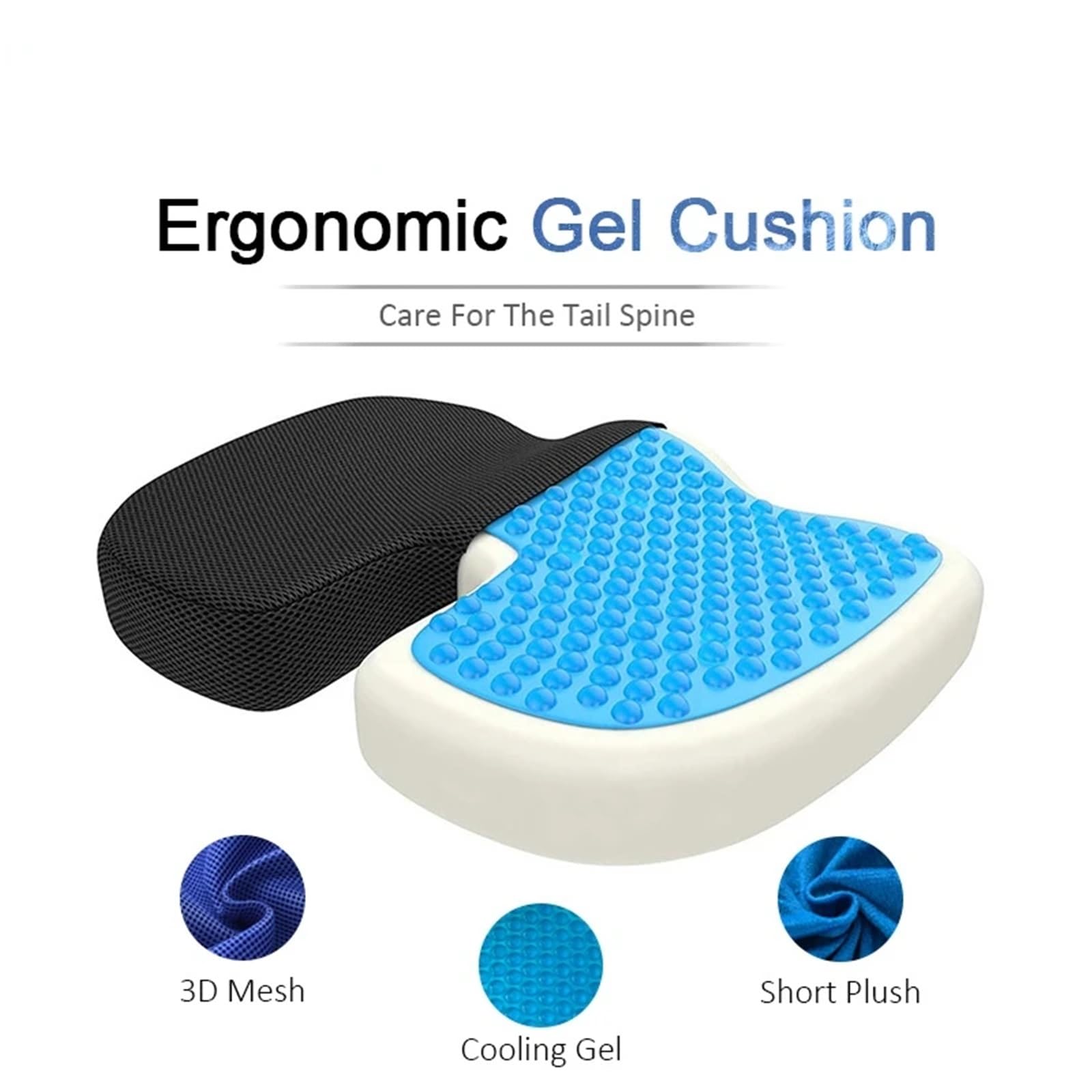 Cuscino Per Sedia Da Ufficio Cuscino ortopedico in memory foam con gel, for il coccige, da viaggio, for auto, ufficio, sedia, cuscino traspirante(Short Plush-Gray,Gel x Memory Foam)