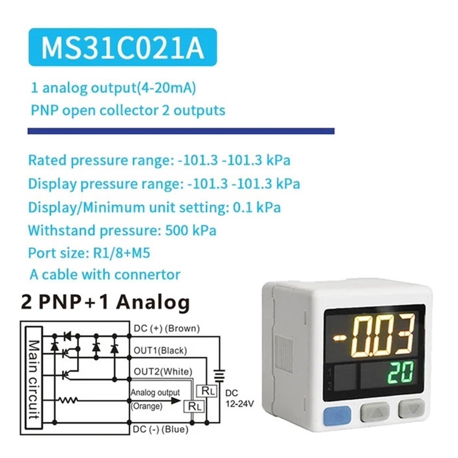Interruptor de presión con Pantalla Digital Interruptor de presión electrónico Manómetro de vacío Digital(MS31C021A)