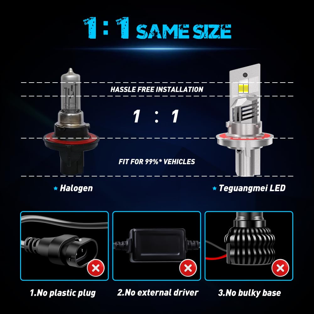 Żarówka LED H13 z wentylatorem chłodzącym 90 W, 18000 lm, 6500 K, bardzo jasna, biała, 9008, reflektor samochodowy, 1:1, wymiana lamp halogenowych i ksenonowych, Plug & Play, 2 sztuki