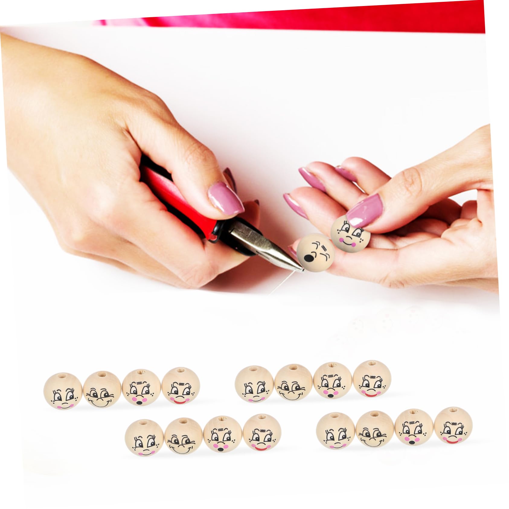 Hohopeti 80 Cuentas de Madera Redondas con Cara Sonriente y Agujeros Grandes para Manualidades, Pulseras y Creación de Guirnaldas
