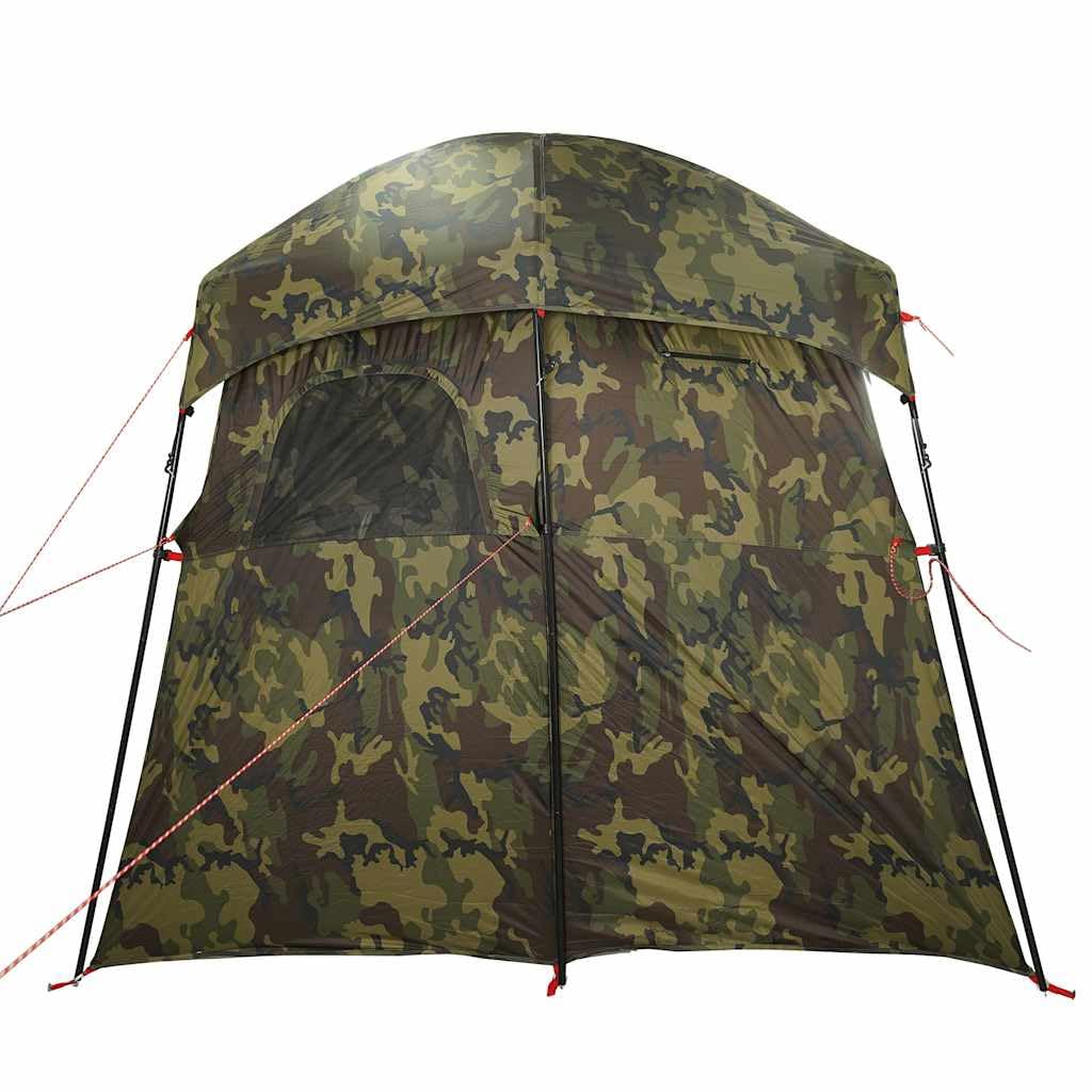 Duschzelt für Camping, Umkleidezelt mit 2 Kabinen, Campingtoilette, 256 x 136 x 225 cm, Grün, inkl. Überzelt und Tragetasche, flexibel einsetzbar