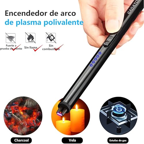 Miniatura 5 de GADATOP Encendedor eléctrico recargable por USB con pantalla LED mejorada, interruptor de seguridad, plasma sin llama, resistente al viento, para
