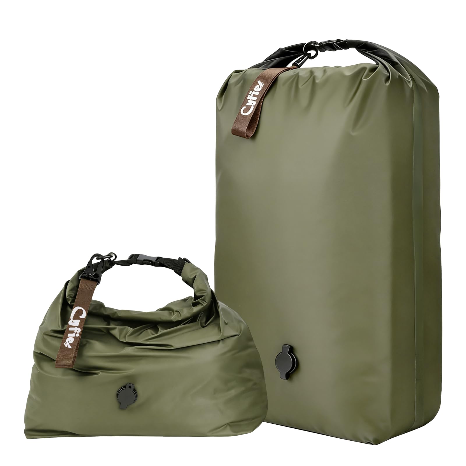 CYFIE Grün Wäschesack Reise, 62x49x15cm 25L, Wiederverwendbar Wäschebeutel | Platzsparend Groß Vakuumbeutel mit Klickverschluss, Kompressionssack für Schwimmen Reise Camping丨70D-Nylon TPU Wasserdicht